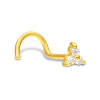 Goldener Nasenstecker mit drei klaren Kristallen auf weißem Hintergrund