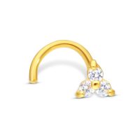 18K Gold Nasenstecker mit drei klaren Kristallen auf weißem Hintergrund