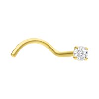 Goldener Nasenstecker mit klarem Zirkonia auf weißem Hintergrund