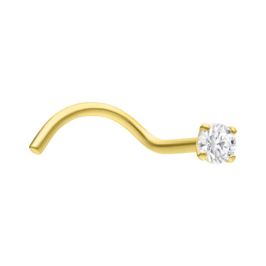 Goldener Nasenstecker mit klarem Zirkonia auf weißem Hintergrund