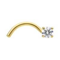 Goldener Nasenstecker mit klarem Zirkonia-Kristall auf weißem Hintergrund