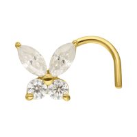 Goldener Nasenstecker mit kristallklarem Moissanit in Schmetterlingsform