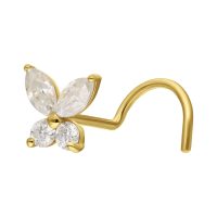 14K Gold Nasenstecker in Schmetterlingsform mit klaren Moissanitkristallen auf weißem Hintergrund