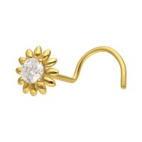 Goldener Nasenstecker mit Sonnenblumendesign und klarer Moissanit auf weißem Hintergrund