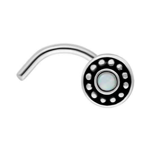 Nasenstecker aus Chirurgenstahl mit synthetischem weißen Opal, gebogene Form