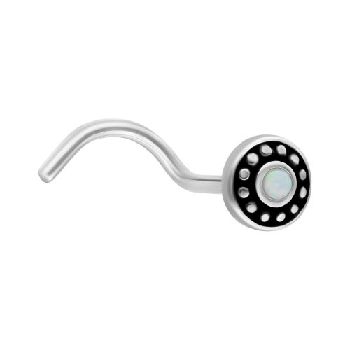 Magi Nasenstecker aus Chirurgenstahl mit weißem Opal auf weißem Hintergrund