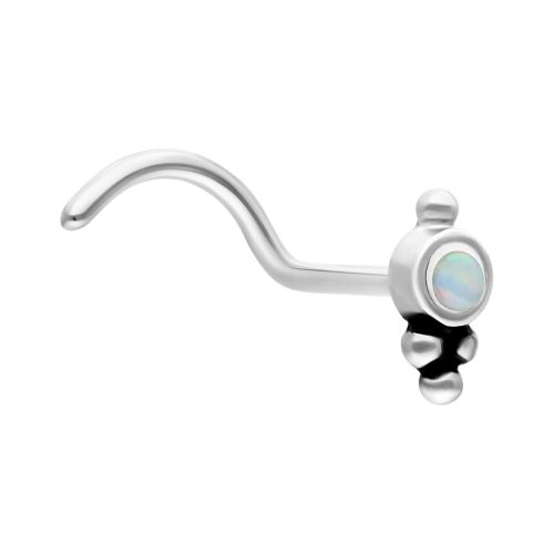 Silberner Nasenstecker aus Chirurgenstahl mit weißem synthetischem Opal auf weißem Hintergrund