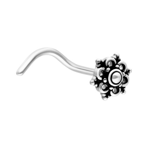 Silberner Nasenstecker mit Mandala-Design, aus Chirurgenstahl 316L, auf weißem Hintergrund