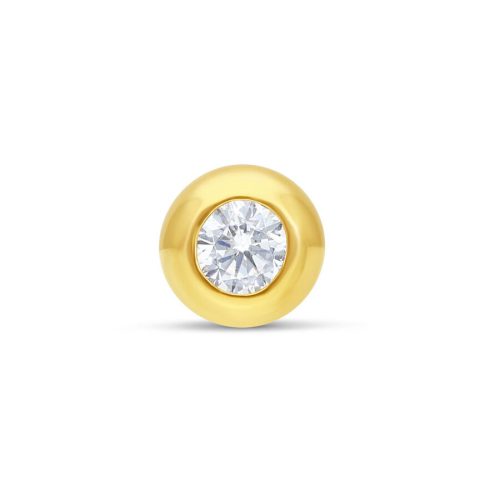 Goldener 18k Piercing Aufsatz mit klarem Kristall auf weißem Hintergrund