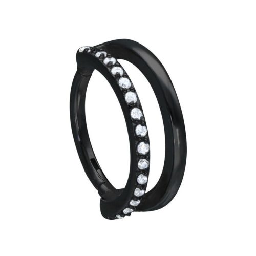 Schwarzer Piercingring mit Kristallen, 12,0 mm, auf weißem Hintergrund