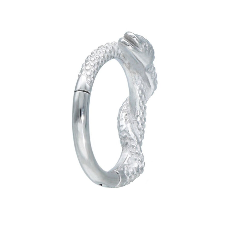 Silberner Piercingring mit Schlangendesign auf weißem Hintergrund