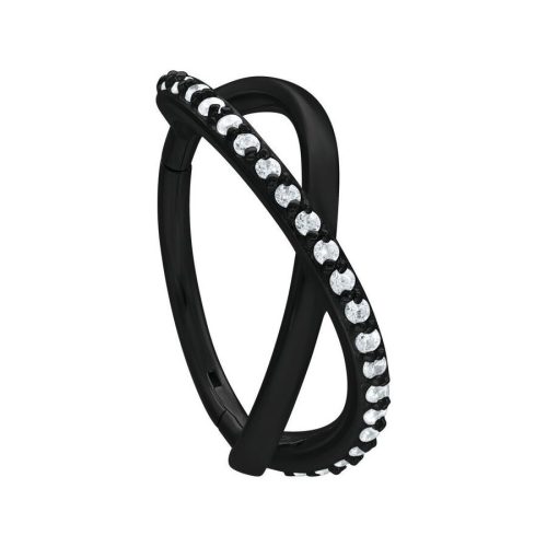Schwarzer Piercingring mit klaren Kristallen, 12mm Durchmesser