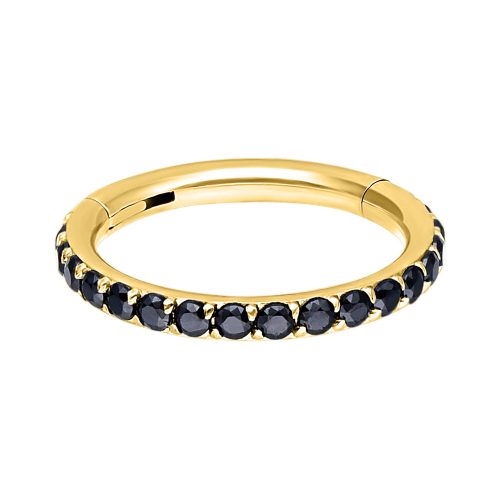 Goldener Ring mit schwarzen Kristallen, 1,2 mm Stärke, auf weißem Hintergrund