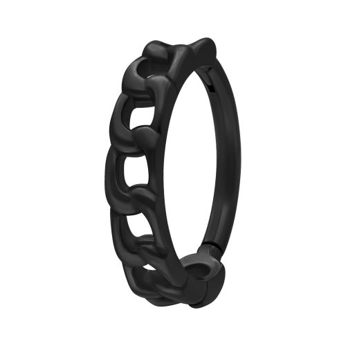 Schwarzer Piercingring aus Chirurgenstahl mit Kettenmuster auf weißem Hintergrund