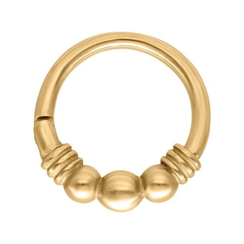 Goldener Septum Clicker aus Chirurgenstahl mit Kugelverzierung auf weißem Hintergrund