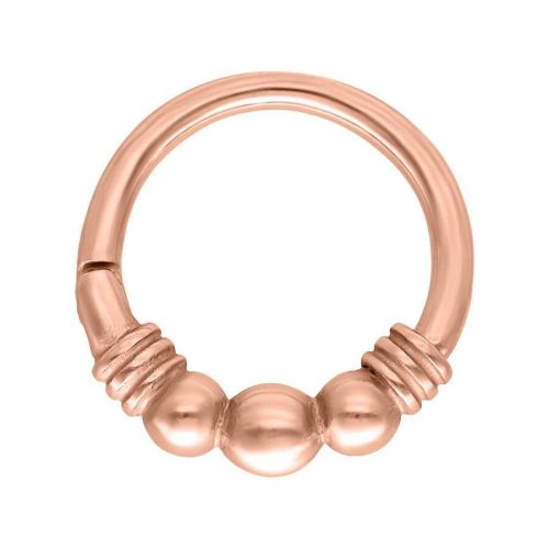 Roségoldener Esmeralda Clicker mit 1,2 mm Stärke und 8,0 mm Durchmesser auf weißem Hintergrund