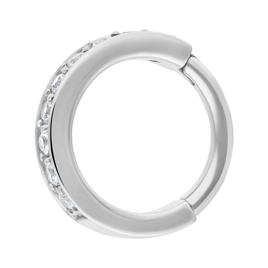 Silberner Hinged Ring aus Chirurgenstahl mit klaren Kristallen