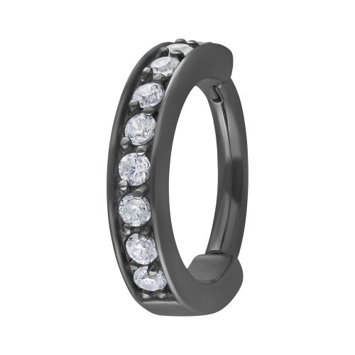 Schwarzer Chirurgenstahl Hinged Ring mit klaren Kristallen, 8 mm