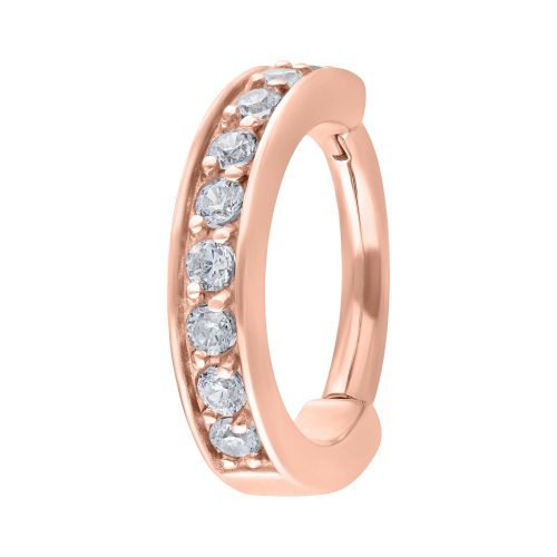 Roségoldener Hinged Ring mit klaren Kristallen auf weißem Hintergrund