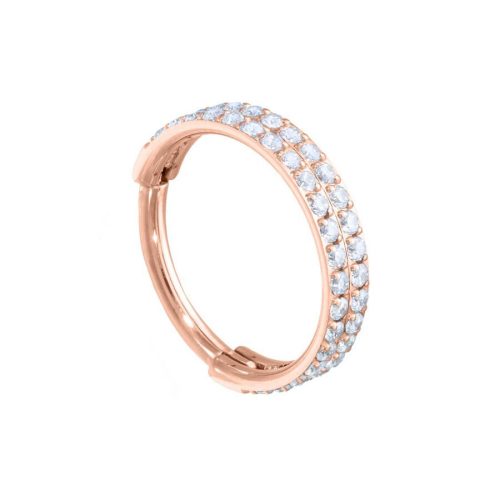 Roségoldener Piercingring mit kristallklaren Steinen, 10 mm Innendurchmesser, auf weißem Hintergrund