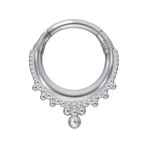 Silberner Crown Clicker Piercingring mit Kugelverzierung auf weißem Hintergrund
