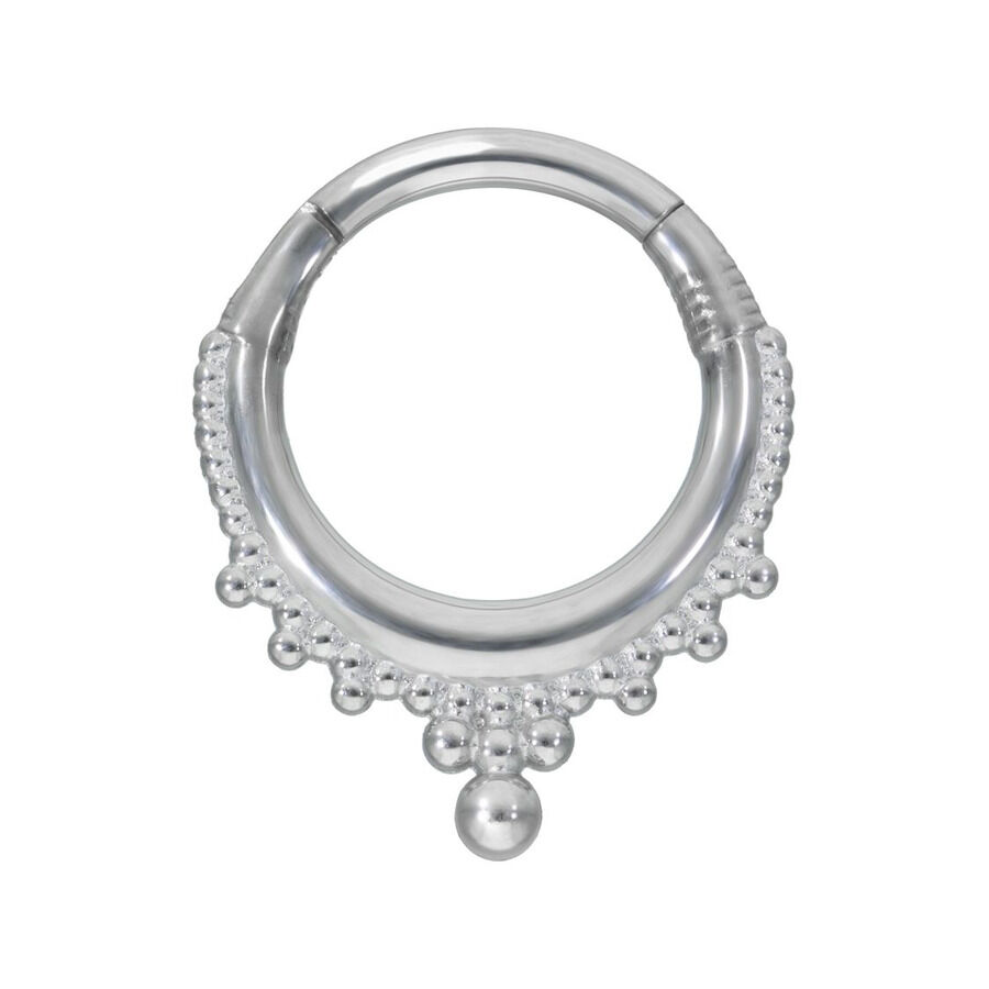Silberner Crown Clicker Piercingring mit Kugelverzierung auf weißem Hintergrund