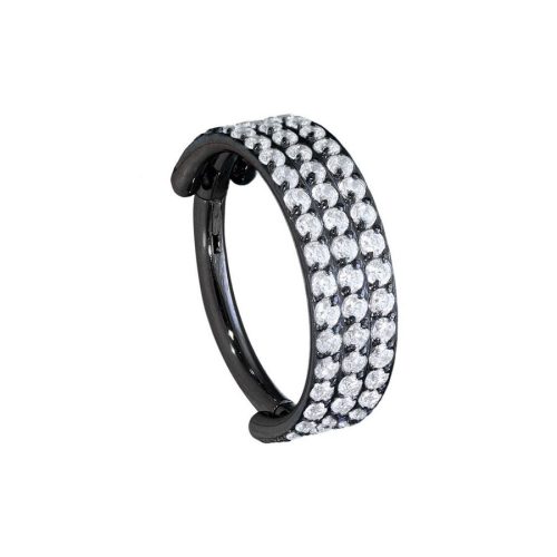 Schwarzer Piercingring mit klaren Kristallen, 10 mm Durchmesser, auf weißem Hintergrund