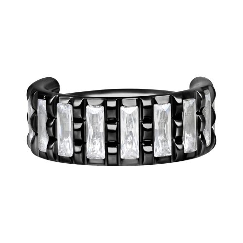 Schwarzer Piercingring aus Chirurgenstahl mit klaren Kristallen auf weißem Hintergrund