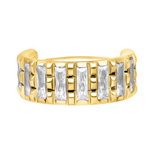 Goldener Piercingring mit klaren Kristallen auf weißem Hintergrund