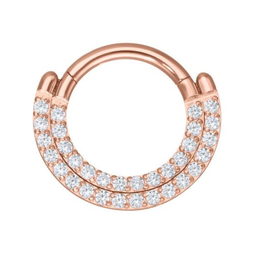 Roségoldener Piercingring mit zwei Kristallreihen auf weißem Hintergrund