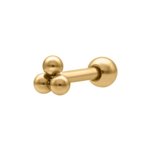 Goldener Barbell mit drei Kugeln auf weißem Hintergrund