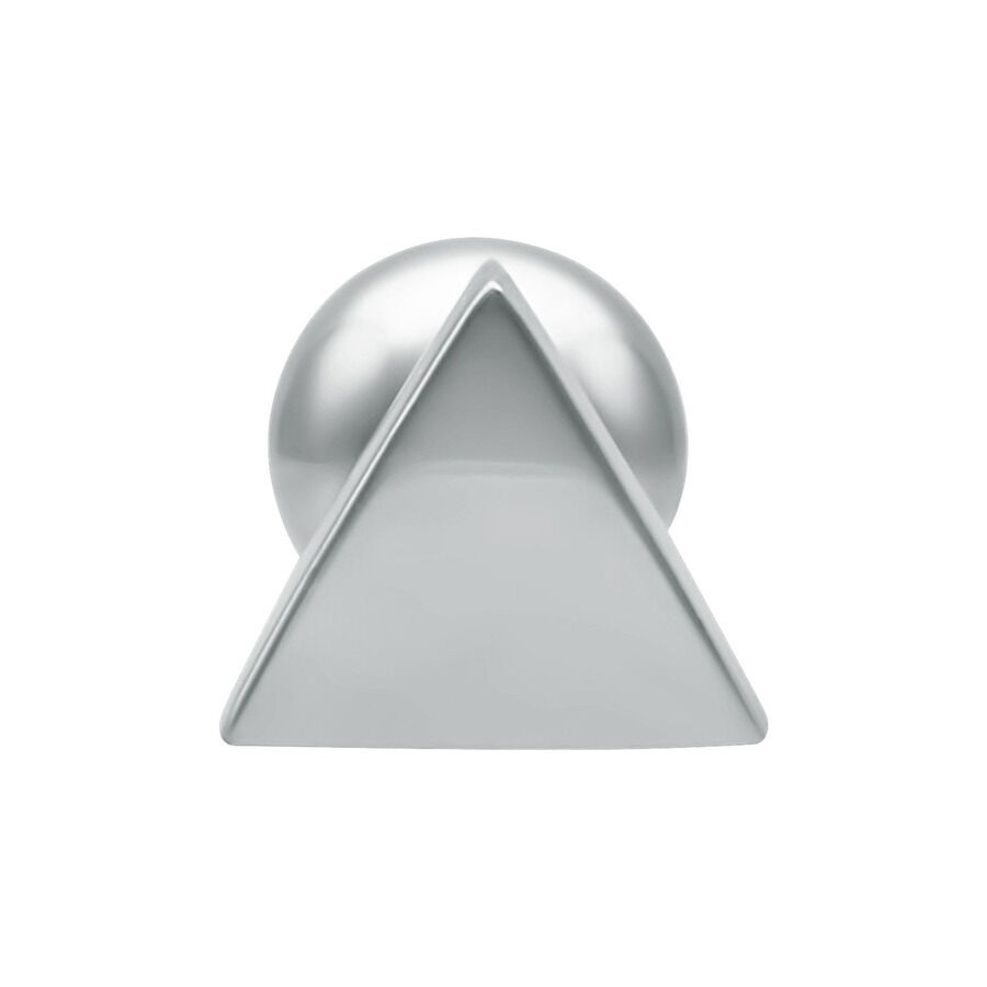 Silberner Triangle Barbell mit Außengewinde auf weißem Hintergrund