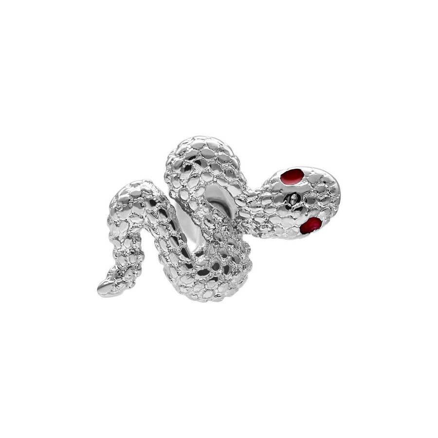 Silberner Snake Barbell mit roten Augen auf weißem Hintergrund