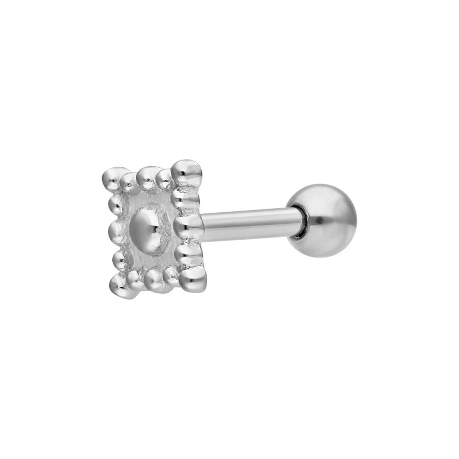 Silberner Barbell mit quadratischem Aufsatz auf weißem Hintergrund