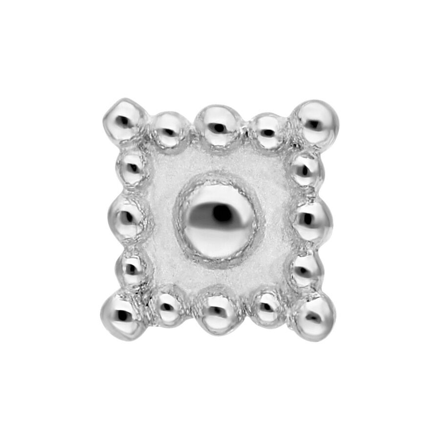 Quadratischer, silberner Barbell mit orientalischem Design, Außengewinde, auf weißem Hintergrund