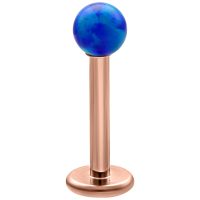 Dunkelblauer Opal Kugel Labret auf roségoldenem Titanstab, Studiohintergrund
