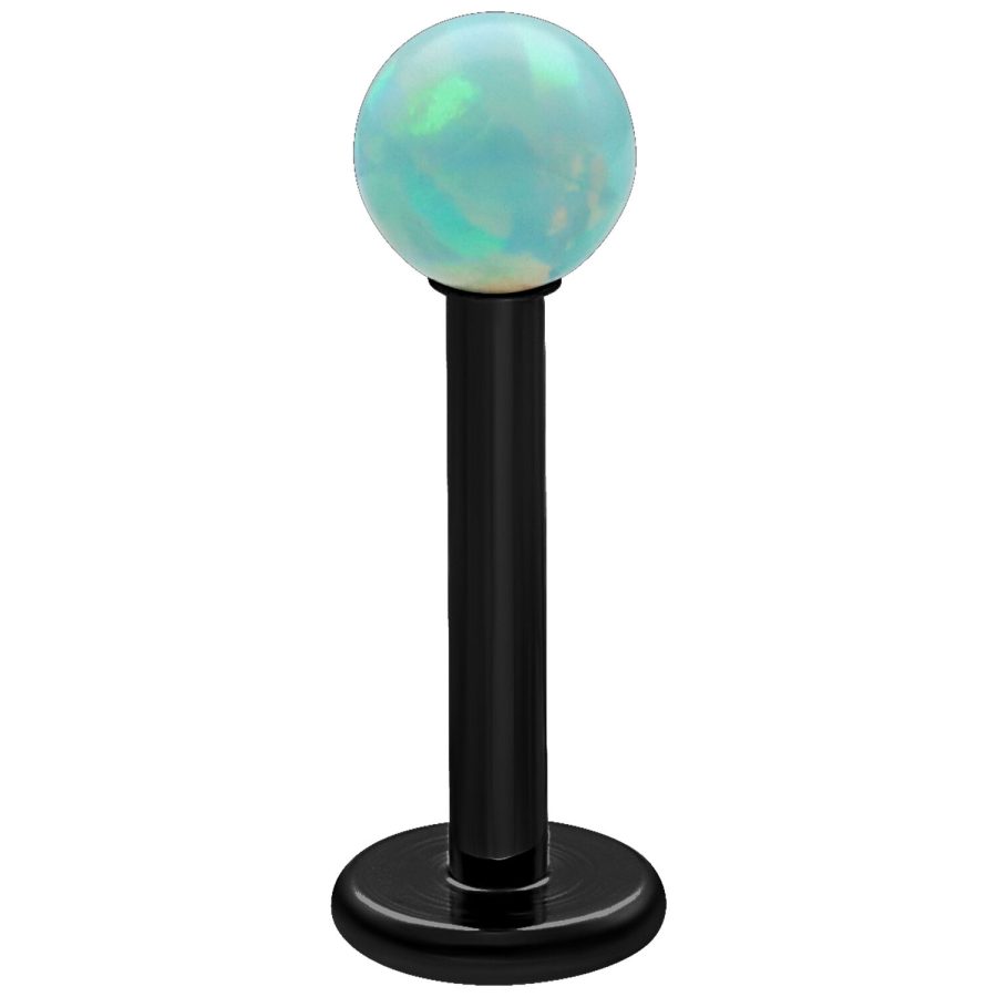 Schwarzes Titan Labret mit mintgrünem Opal, 5 mm Länge