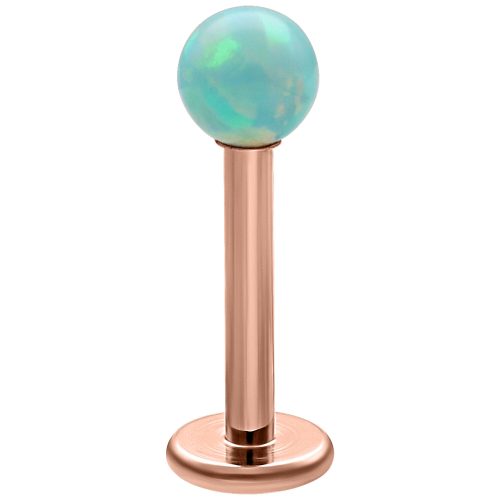 Mintgrüner synthetischer Opal auf roségoldenem Labret mit Außengewinde
