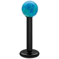 Labret mit navy blauem Opal auf schwarzem Titanstab vor weißem Hintergrund