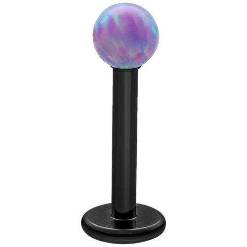 Schwarzes Titan Labret mit Light Periwinkel Opal Kugel auf weißem Hintergrund