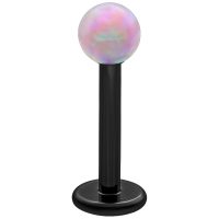 Rosa synthetischer Opal Labret mit schwarzem Titanstab auf weißem Hintergrund