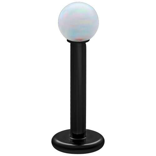 Weißer synthetischer Opal auf schwarzem Titan Labret, Länge 5,0 mm
