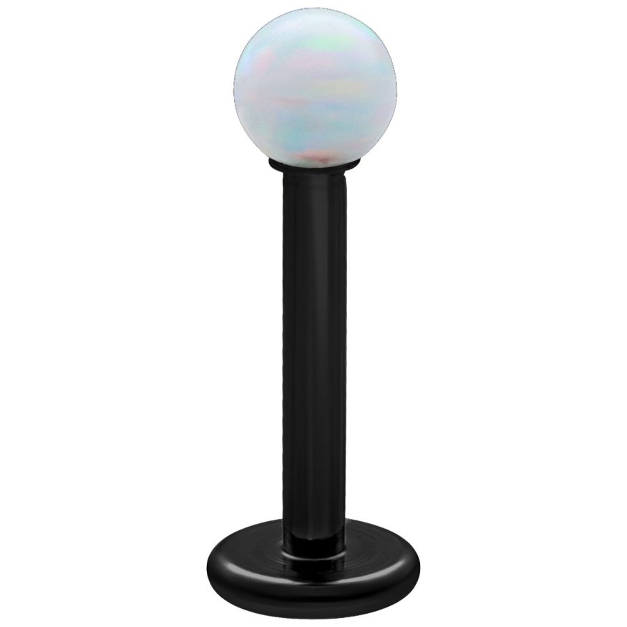 Weißer synthetischer Opal auf schwarzem Titan Labret, Länge 5,0 mm