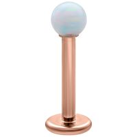 Labret mit weißem synthetischen Opal und roségoldenem Titanstab auf weißem Hintergrund