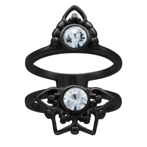 Schwarzer Ring mit Kristall auf weißem Hintergrund, Größe 17mm