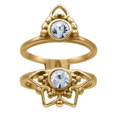 Goldener Ring mit klarem Kristall, 17 mm Größe, auf weißem Hintergrund