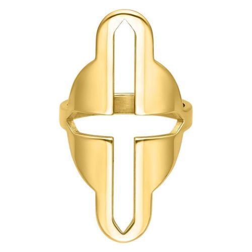 Goldener Fingerring mit großem Kreuzschnitt, Größe 17 mm, auf weißem Hintergrund