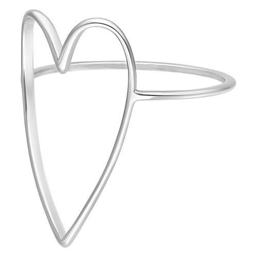 Filigraner Herzring aus silberfarbenem Edelstahl auf weißem Hintergrund
