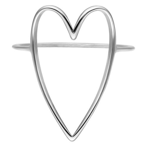 Silberner Herzring aus Chirurgenstahl 316L, Ringgröße 17,0 mm, auf weißem Hintergrund