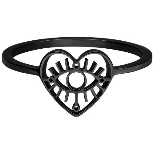 Schwarzer Ring mit Augenmotiv aus Chirurgenstahl auf weißem Hintergrund